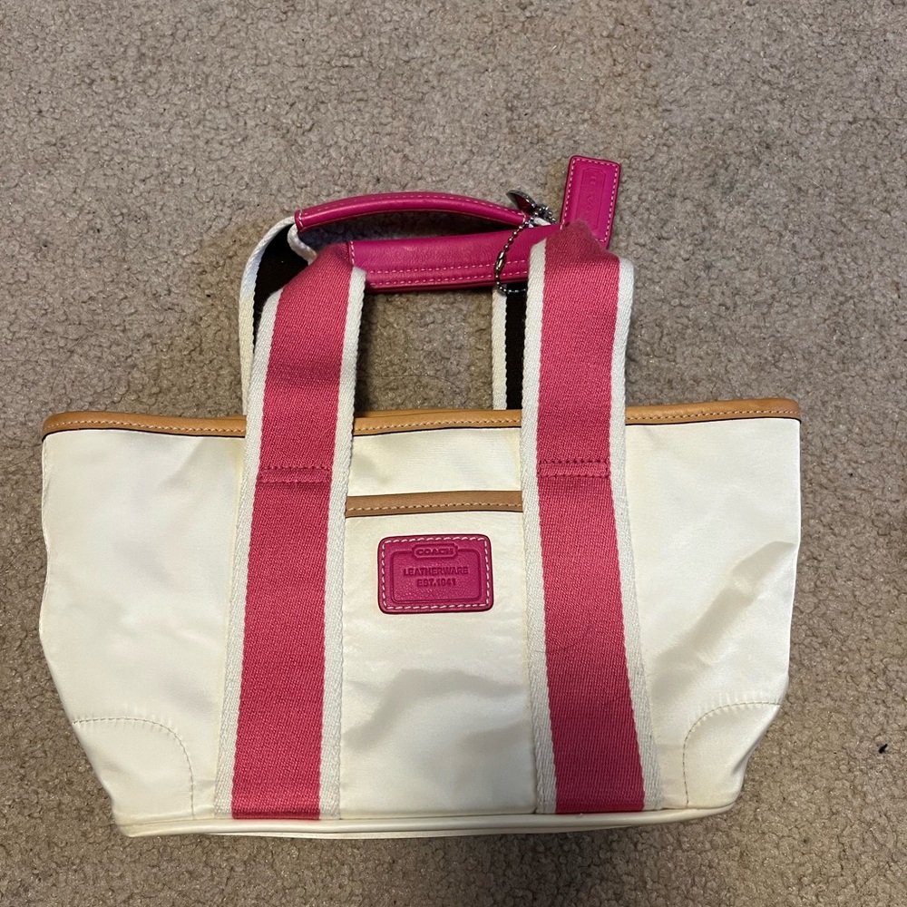 Coach Cream and Pink Bag with Structured Design